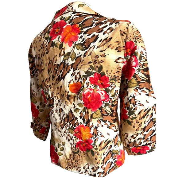 Vintage Silk Land Beaded Floral Button Down Sil Shirt Sz L Cheetah Print & Flora - Picture 11 of 11